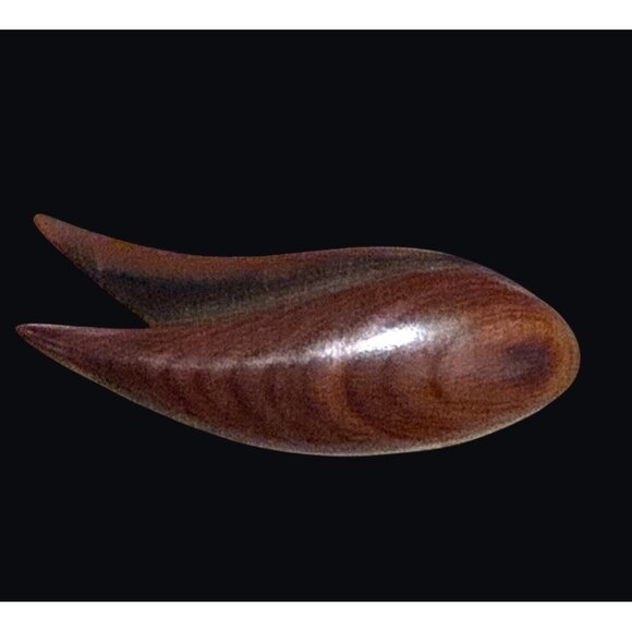 Vintage Wooden & Copper-Tone Brooch Flame Design Handcrafted Accent Piece - Picture 2 of 10